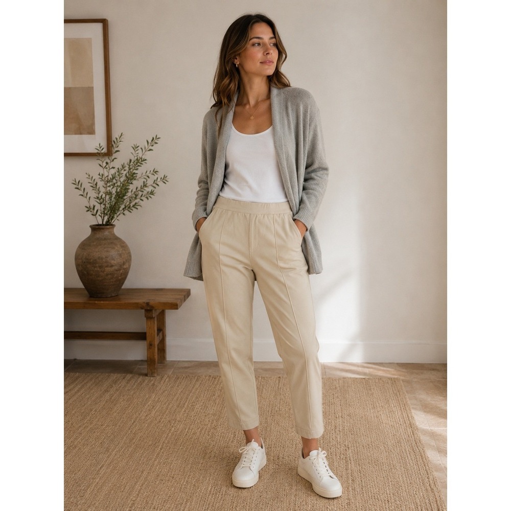 Haven‎ Well Within Pants Womens Large Beige Tapered Organic Cotton Minimalist